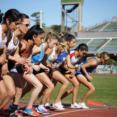 Young women on the starting line of a race