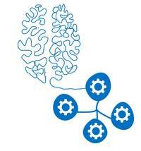 drawing of a brain with a circles and cogs connected