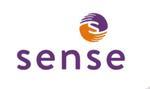 Sense logo with orange and purple graphic of hands enclosing an S and sense in purple sans serif font